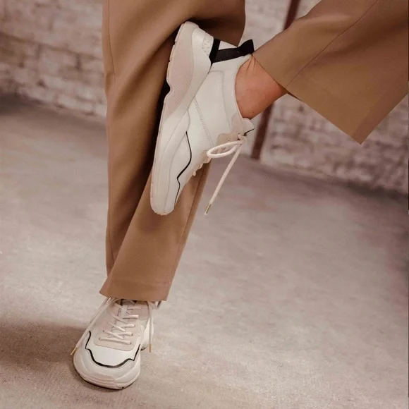 NEW • BOBBIES PARIS Beige and Black Leather Sneakers - Picture 15 of 16